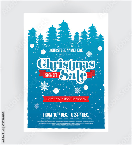 A4 Size Christmas Sale, Offer Poster Design Layout Template with 50% Discount Tag