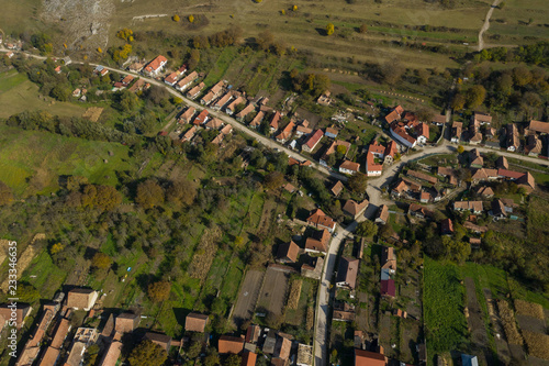 Aerial drone view of the village of Rimetea, Romania photo