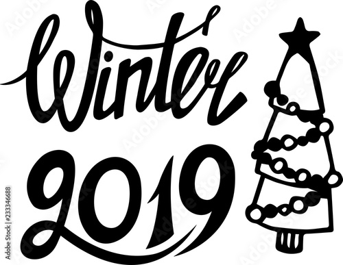 Christmas decoration kit. Lettering. Happy New year theme. Spruce, pine-tree. Winter holidays. Vector illustration