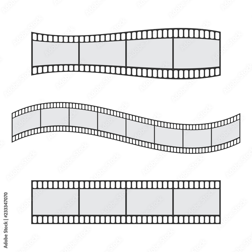Cinema film strip roll 35mm blank slide frame vector set. Frame picture photography and cinema film strip frame illustration