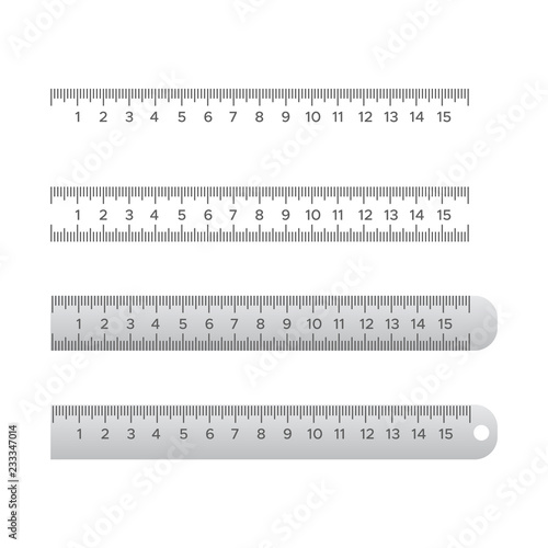 Metallic school rulers. Ruler centimeter, millimeter, decimeter vector illustration