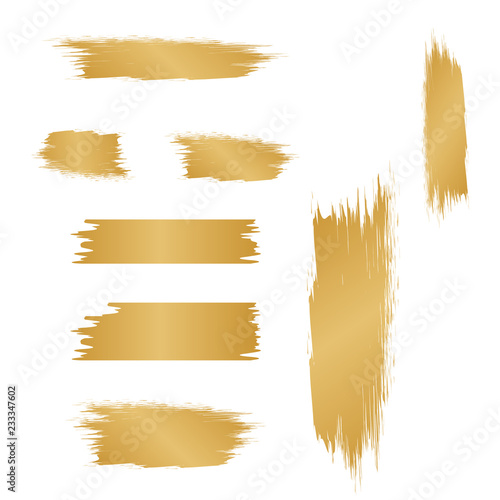 Hand drawn grunge rose and golden brush. Stroke gold paint