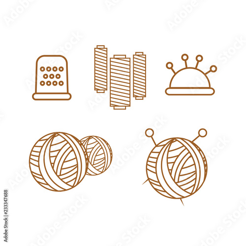 Sewing fashion needlework tailor vector icons. Tailoring and dressmaking craft