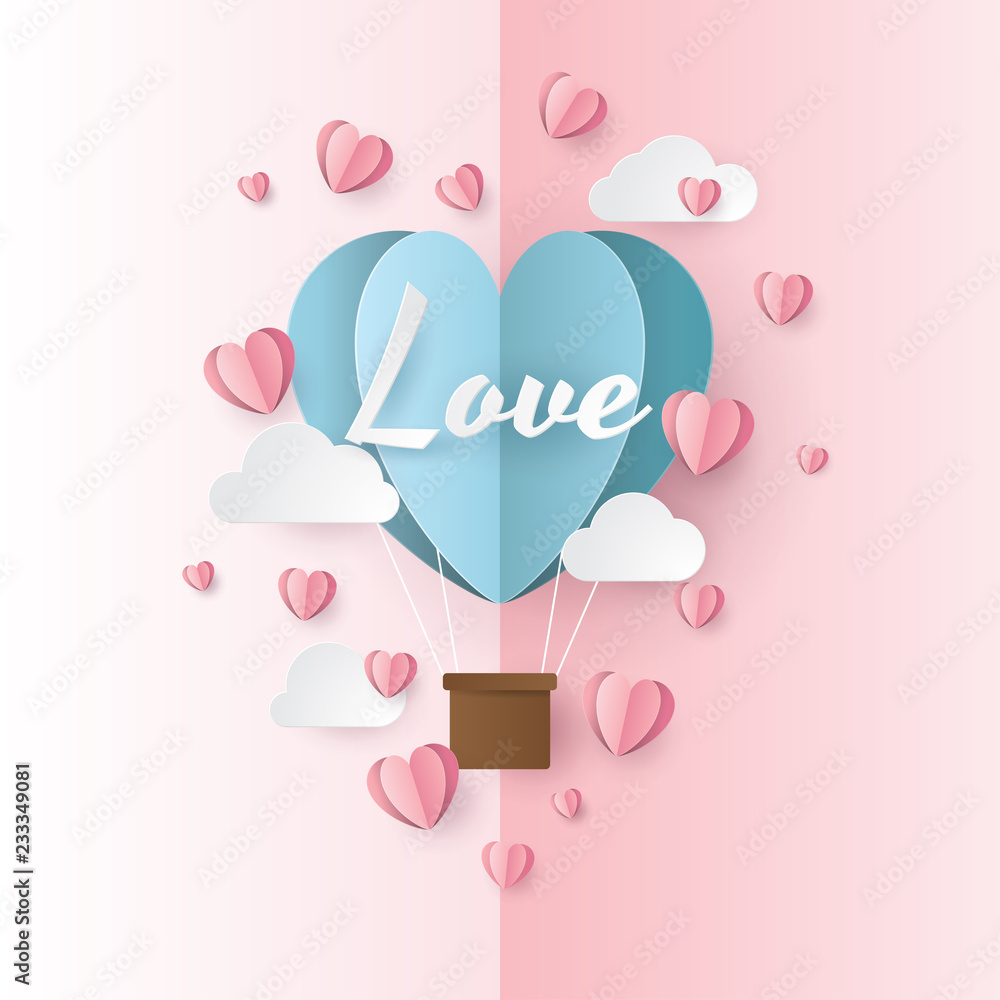 illustration of love and valentine day with balloon heart, and clouds. Paper cut style. Vector illustration illustration of love and valentine day with balloon heart, and clouds. Paper cut style. Vector illustration