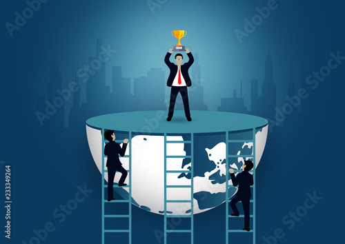 Successful business finance race concep. Businessmen walk up the staircase to the goal. on city background. and progress in the job. Of the highest organization. cartoon vector illustration