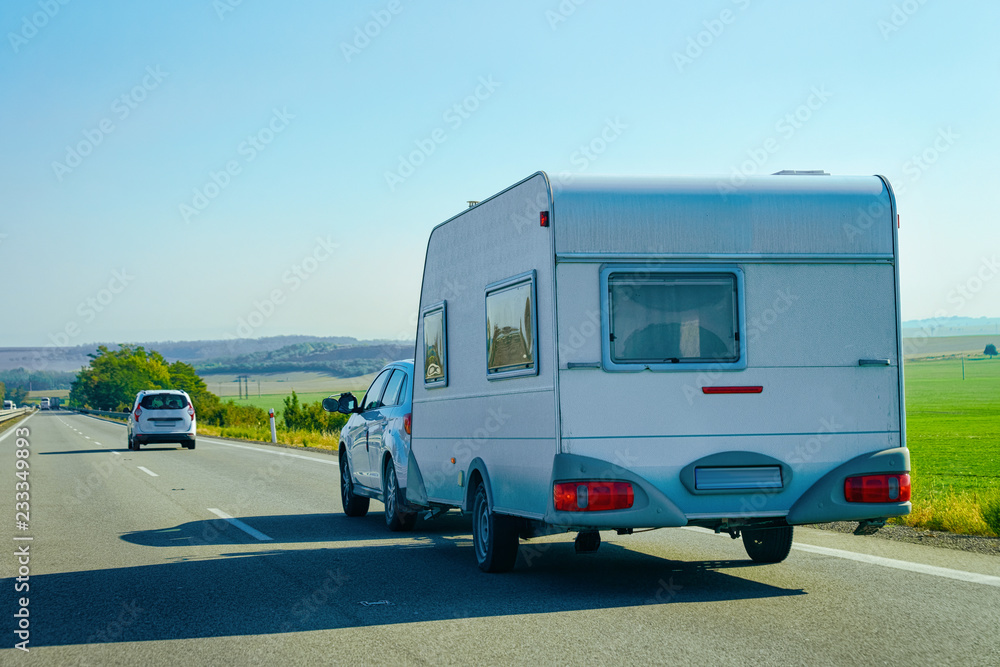 Camper rv on road in Slovenia