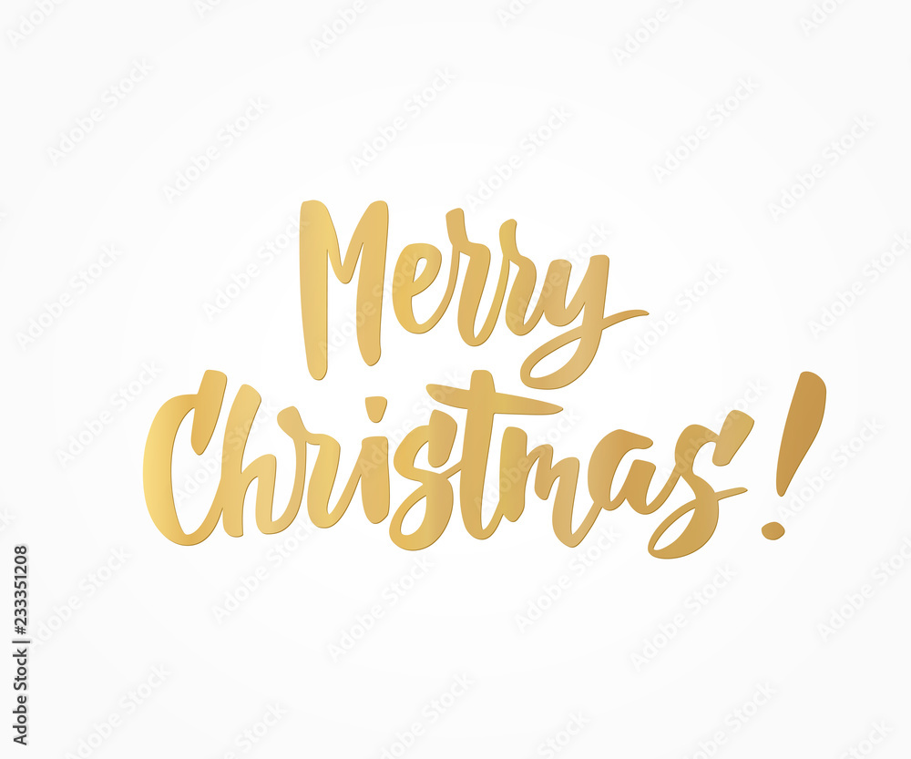 Fototapeta premium Merry Christmas card. Golden hand drawn lettering. Great for gift tags and labels.