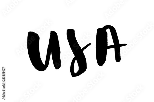 slogan Vector illustration of a Custom-made Lettering of the word USA in three versions. The lettering follows the flow of a waving American flag. All elements neatly on well-defined layers groups