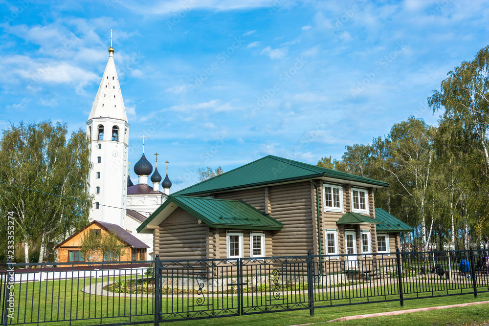 White-stone Church of the Nativity of Christ in the village of Vyatkoye, Russia.