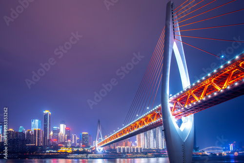Chongqing city night view and skyline of architectural landscape