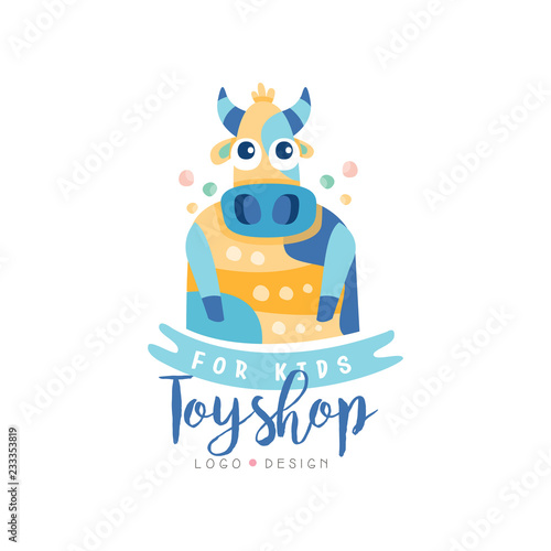 Toyshop for kids logo design, cute badge can be used for baby store, kids market vector Illustration on a white background