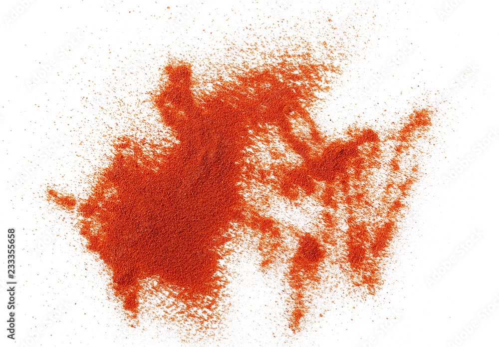 Pile of red pepper, paprika powder isolated on white background