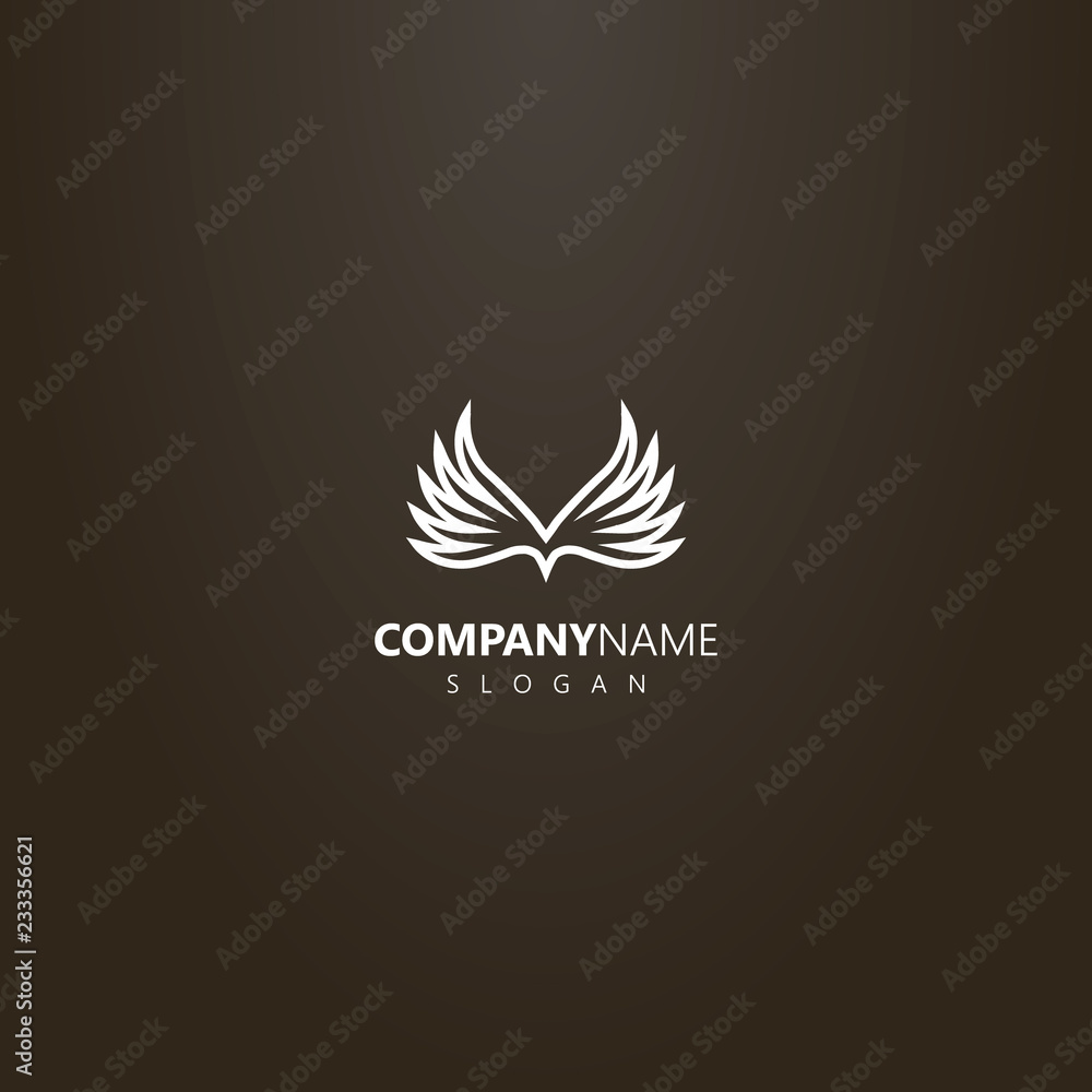 white logo on a black background. vector logo  of two abstract bird wings