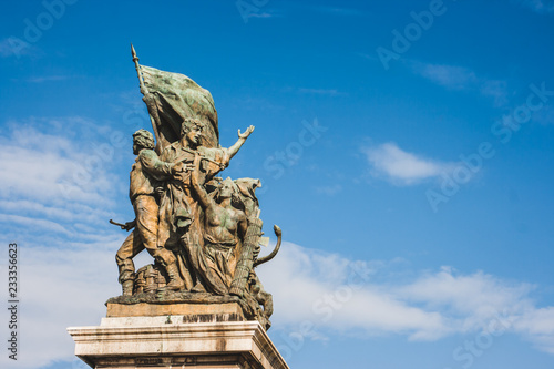 Bronze statues over the marbles of the Altare della Patria (Altar of the Nation) or Vittoriano, Rome, Italy