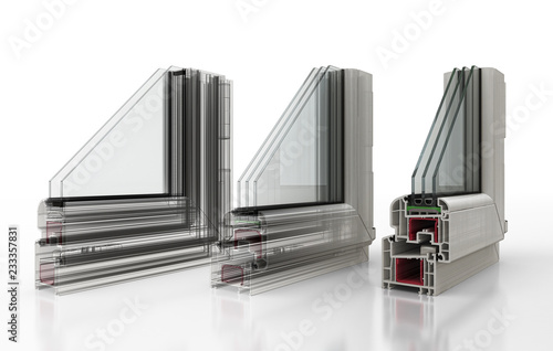 Vista finestre in sezioni e loro componenti, serramenti, illustrazioen 3d photo