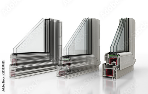 Foto Vista finestre in sezioni e loro componenti, serramenti, illustrazioen 3d