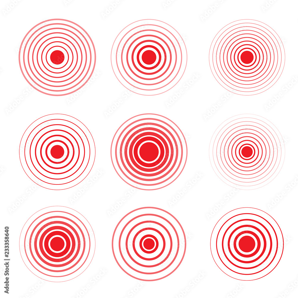Red rings of pain to indicate localization of pain in different Red rings of pain to indicate localization of pain in different