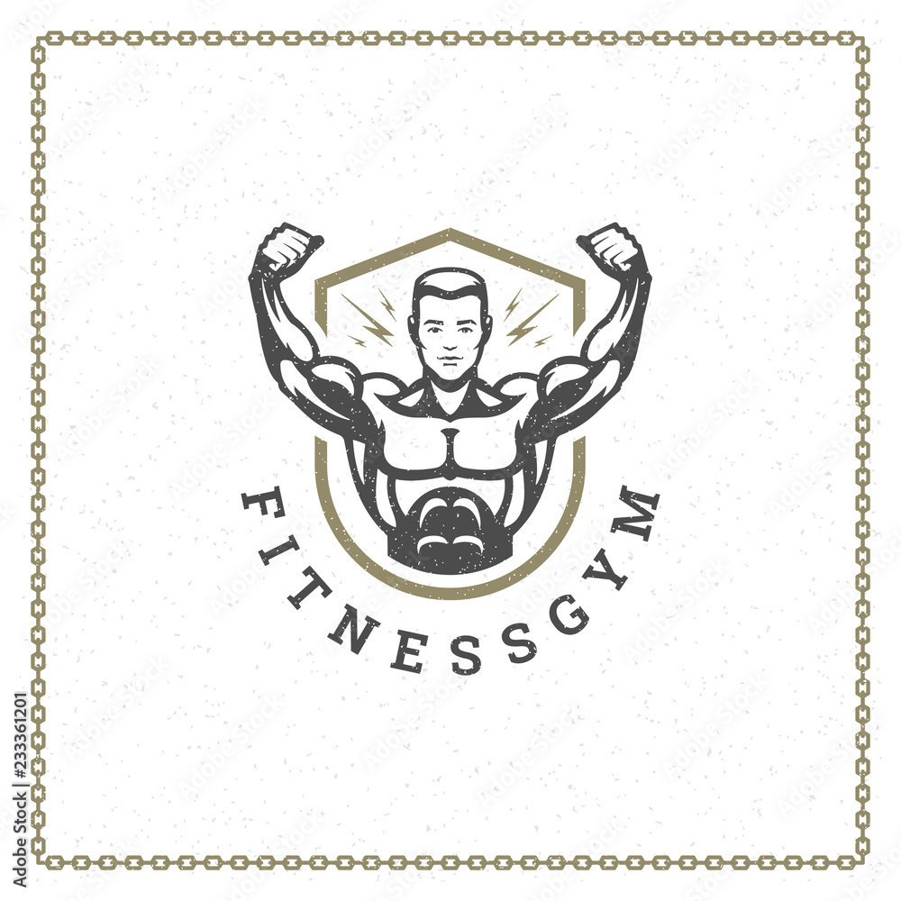 Obraz premium Fitness gym badge or emblem vector illustration.