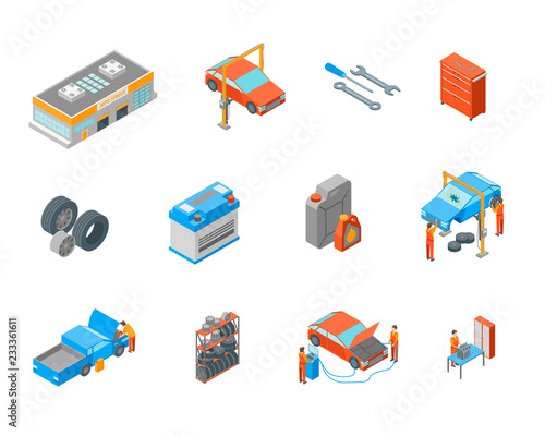 Auto Service Signs 3d Icon Set Isometric View. Vector