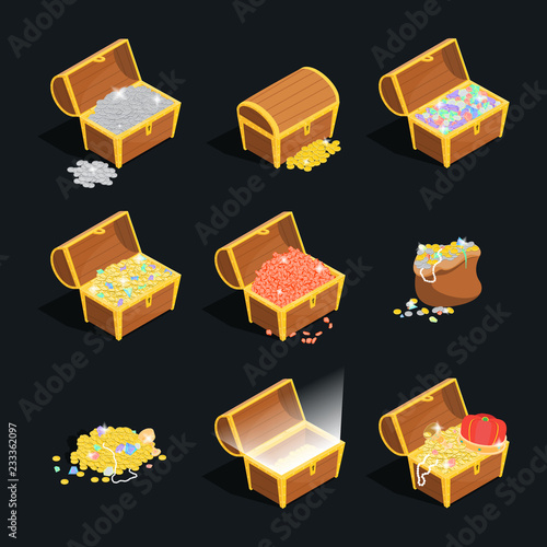 Treasures Signs 3d Icon Set Isometric View. Vector