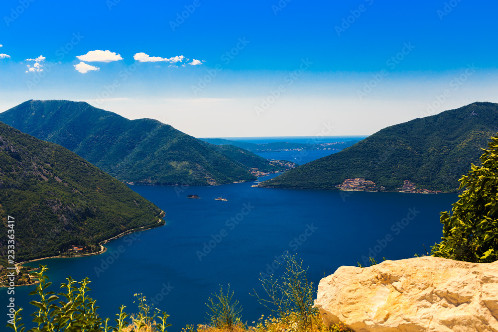 Panoramic view of Coastline of the Boka-Kotor Bay, Montenegro