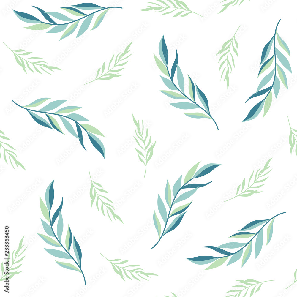 Seamless pattern with green leaves on a white background. Vector Seamless pattern with green leaves on a white background. Vector