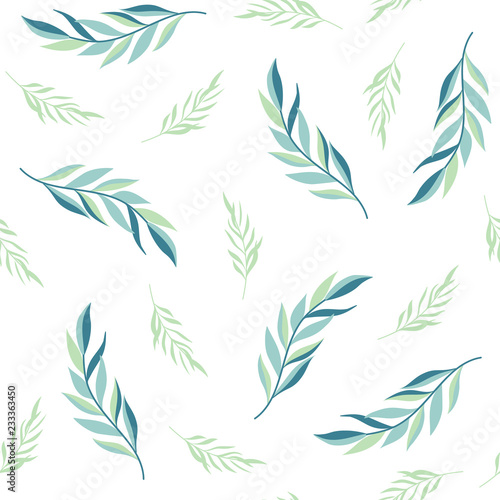Seamless pattern with green leaves on a white background. Vector
