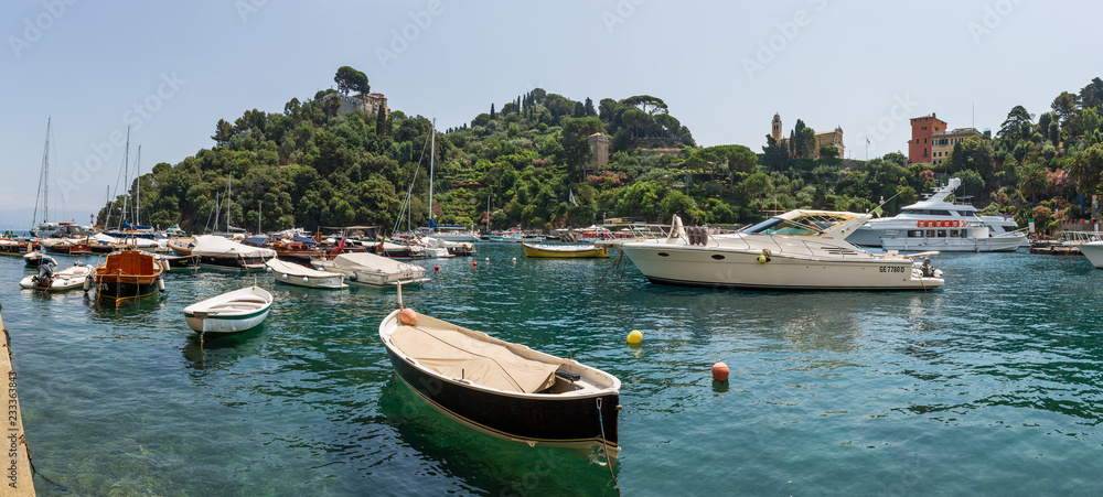 View of boats in the beautiful harbour at Portofino, Italy View of boats in the beautiful harbour at Portofino, Italy