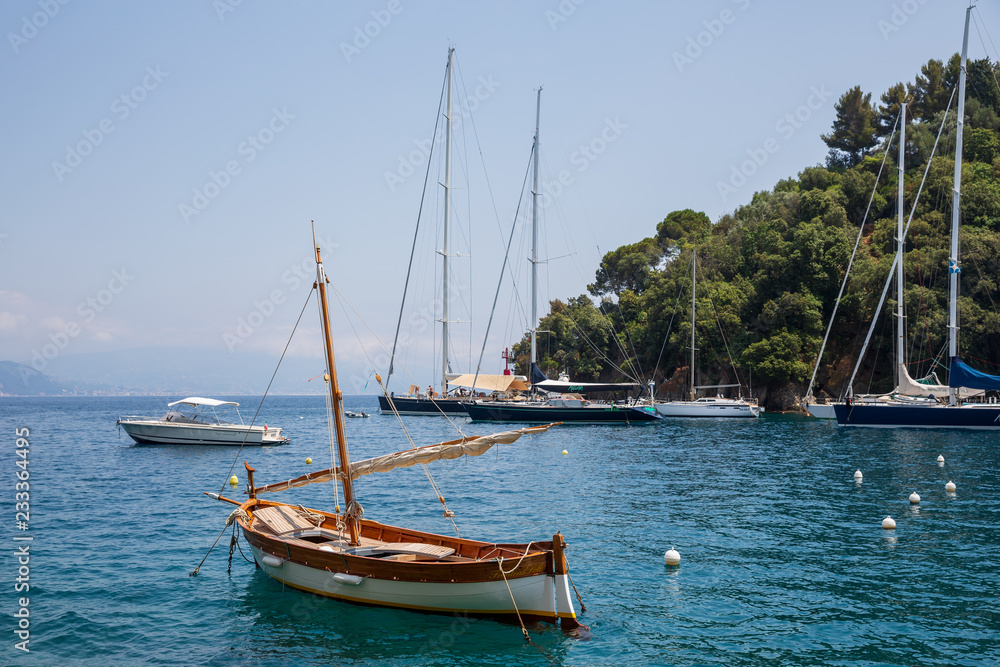 Portofino Italy July 6th 2015 : View of boats in the beautiful harbour at Portofino, Italy