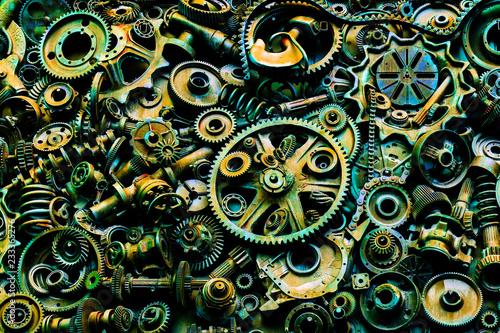 Steampunk texture, backgroung with mechanical parts, gear wheels