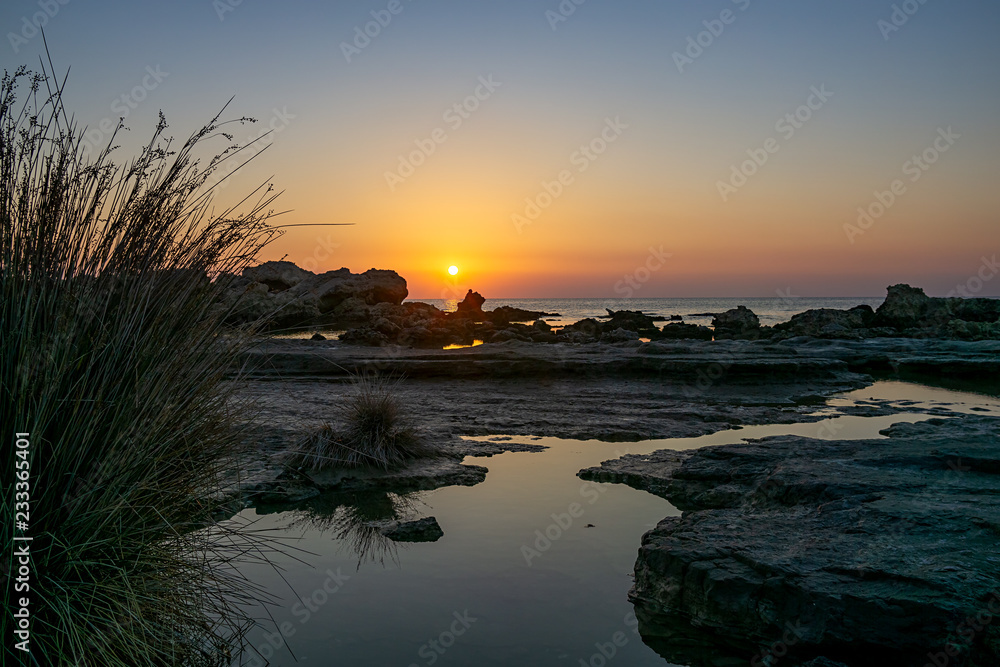 Fantastic sunrise in Faliraki beach, Rhodes Greece