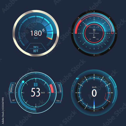 Analog speedometer, odometer for car speed panel