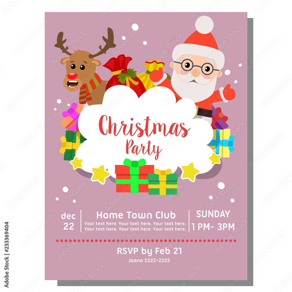 cute christmas party invitation card santa claus gift sacks
