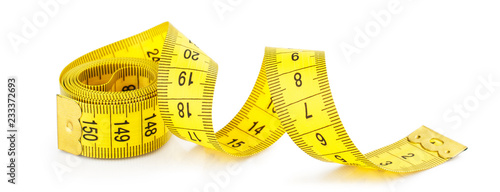 Yellow measuring tape isolated on white background