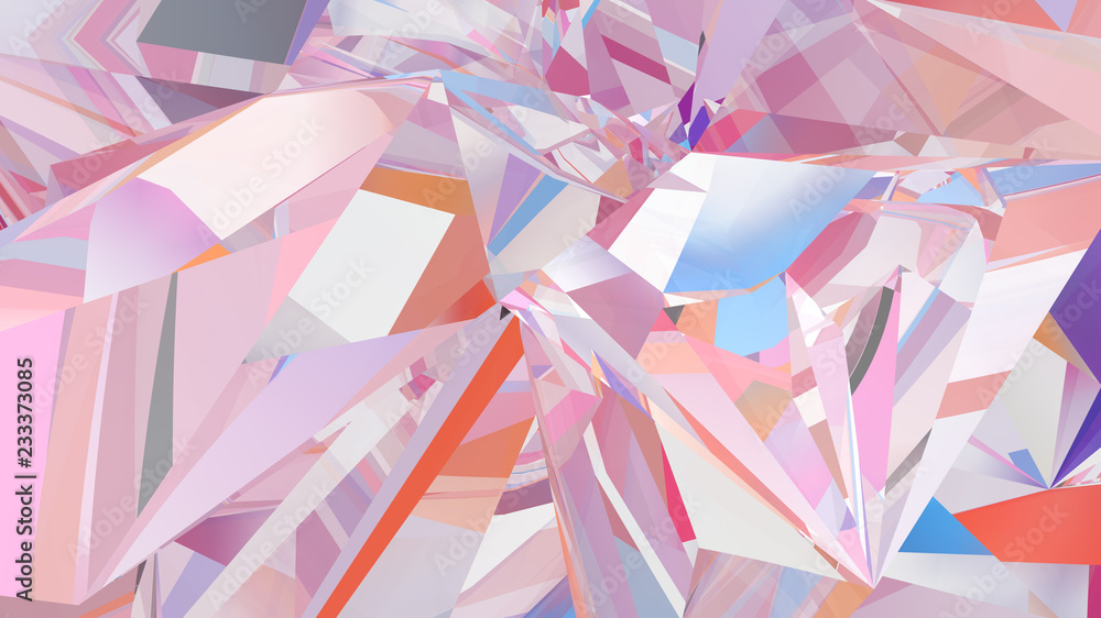 Abstract crystal background, radiant texture, faceted gem, polygonal wallpaper. 3d rendering