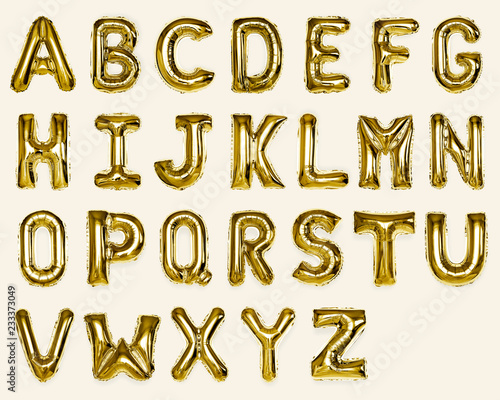 Set of gold capital A-Z alphabet balloons photo