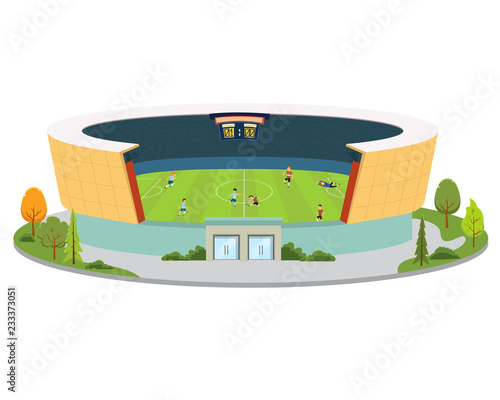 stadium with playing soccer players