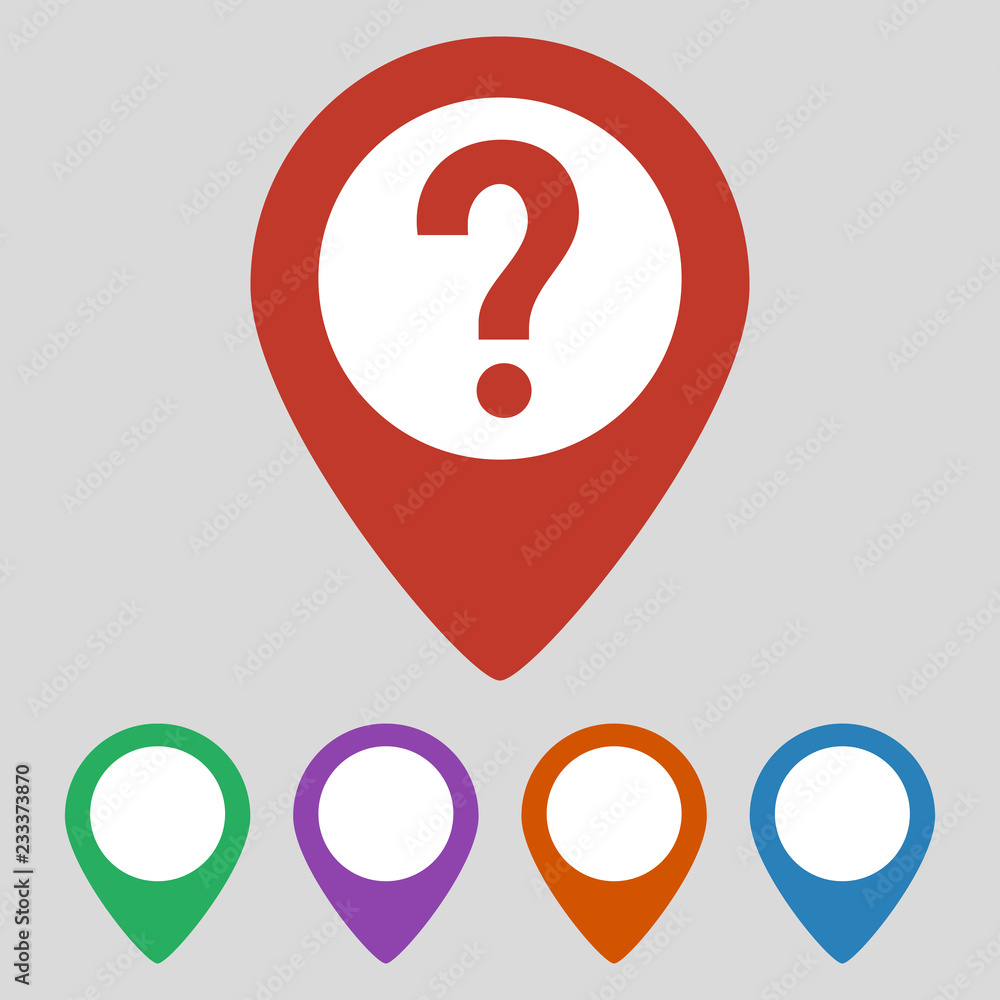 Map pointer with question icon on grey background. Map pointer with question icon on grey background.