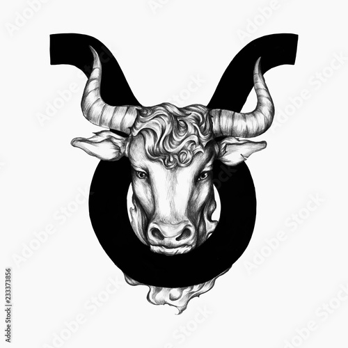 Hand drawn horoscope symbol of Taurus illustration