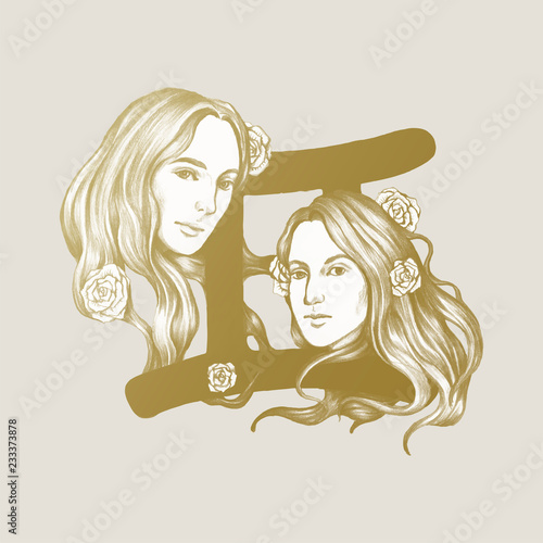 Hand drawn horoscope symbol of Gemini illustration