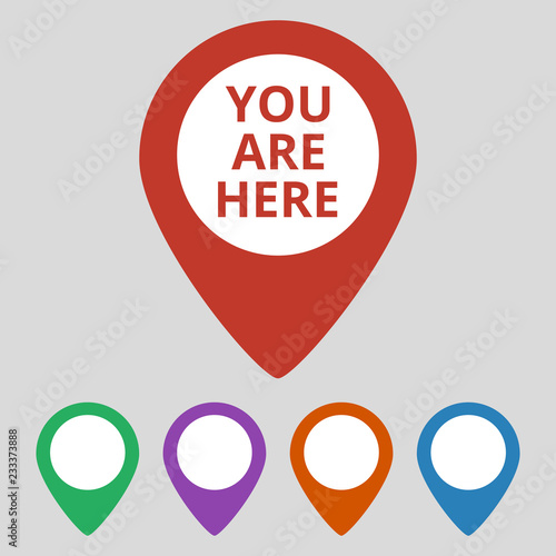 Marker location icon with you are here text.