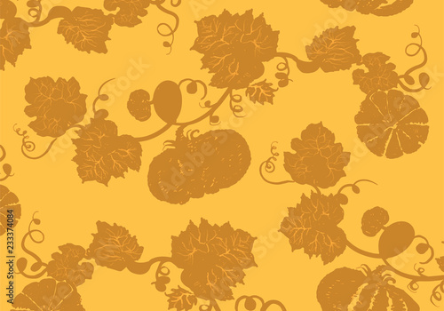Illustration of pumpkins in yellow background vector for Halloween