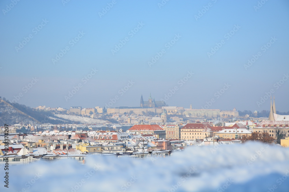 Panoramic view of Prague in winter