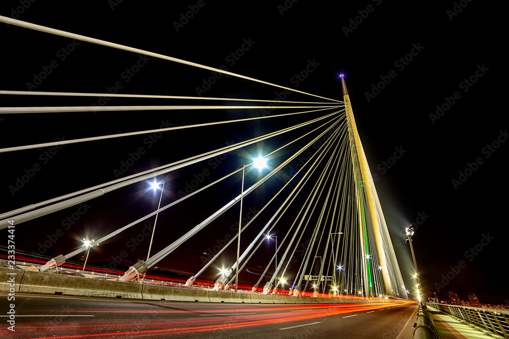 Belgrade, Serbia - 20 June, 2018: Ada bridge at night 
