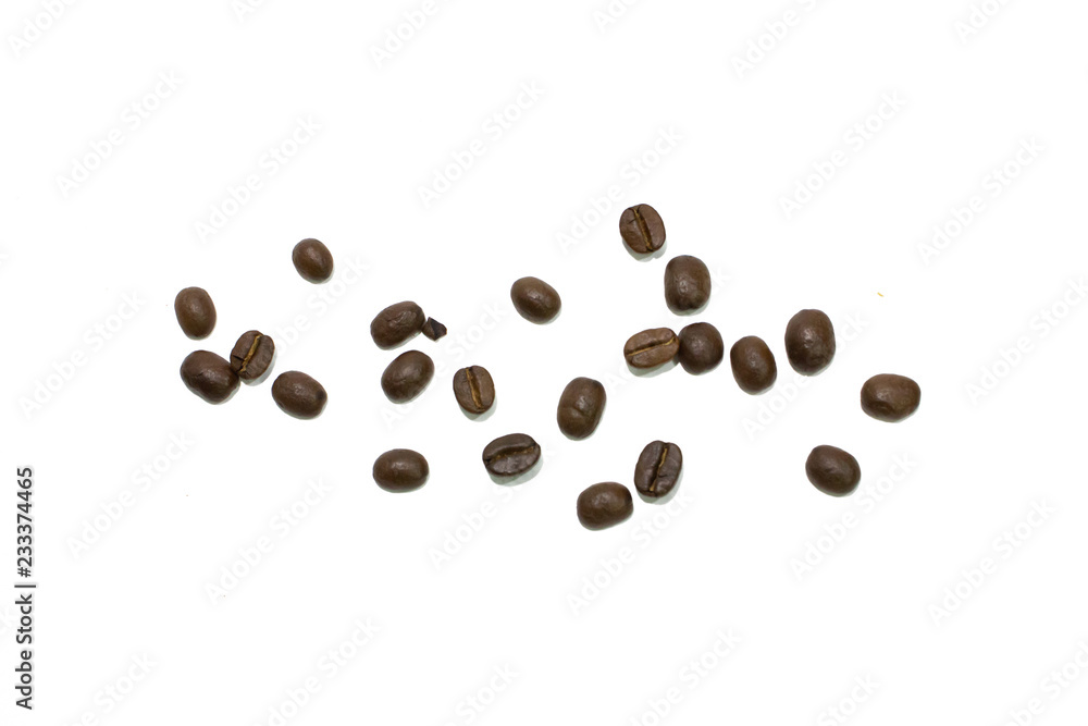 A few coffee beans isolated on white background. A few coffee beans isolated on white background.