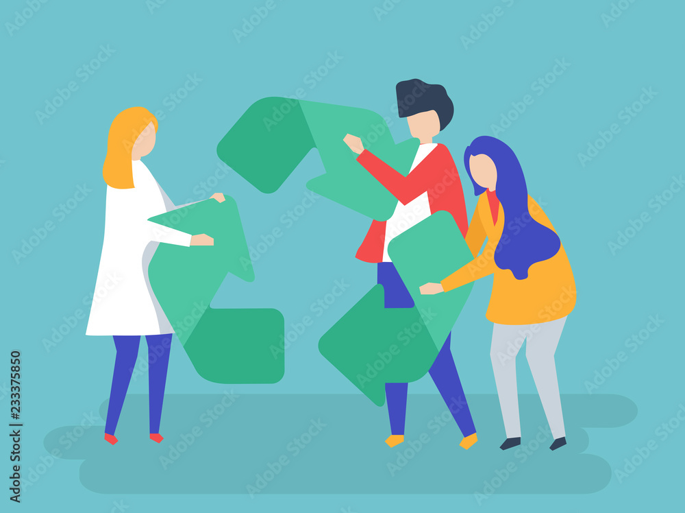 Character of people holding a recycle symbol illustration Character of people holding a recycle symbol illustration