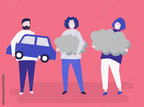 Character of people holding air pollution symbols illustration