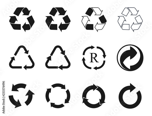 recycling icons set, recycled cycle arrows symbol