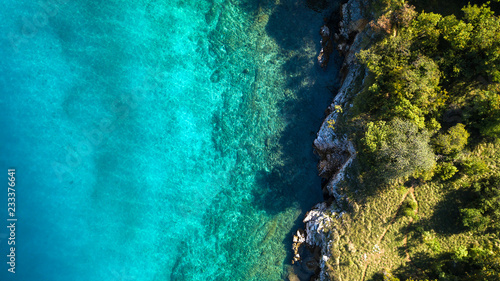 Aerial view of crystal clear water off the coastline in Croatia