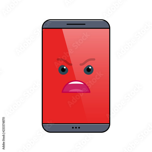 Angry mobile phone isolated emoticon icon. Furious digital device emoji symbol. Social communication and chatting. Enraged smartphone showing facial emotion. Animated cell phone vector illustration